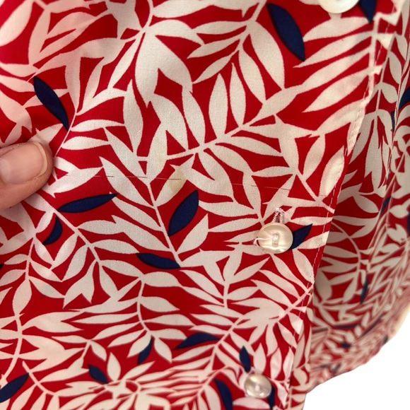 Vintage puffy short sleeve leaf print button up blouse - Picture 8 of 12